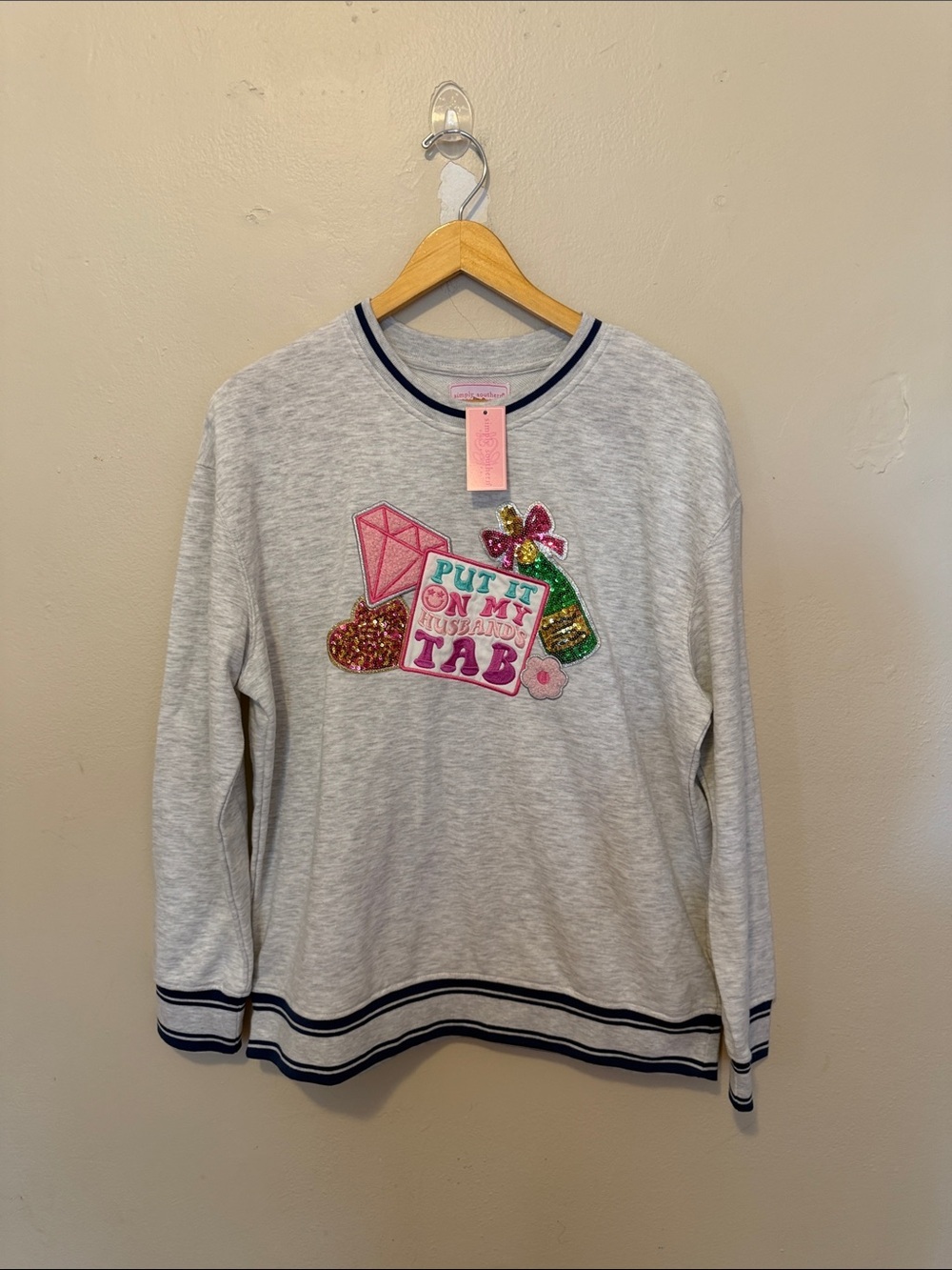 Simply Southern Light Gray Crewneck Sweatshirt with Colorful Sequin Patch